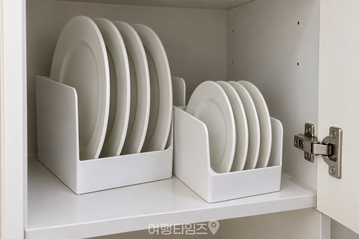 그릇장 안쪽 큰 접시와 앞쪽 작은 앞접시를 나눠 세운 모습 / 기사 이해를 돕기 위한 생성형 이미지