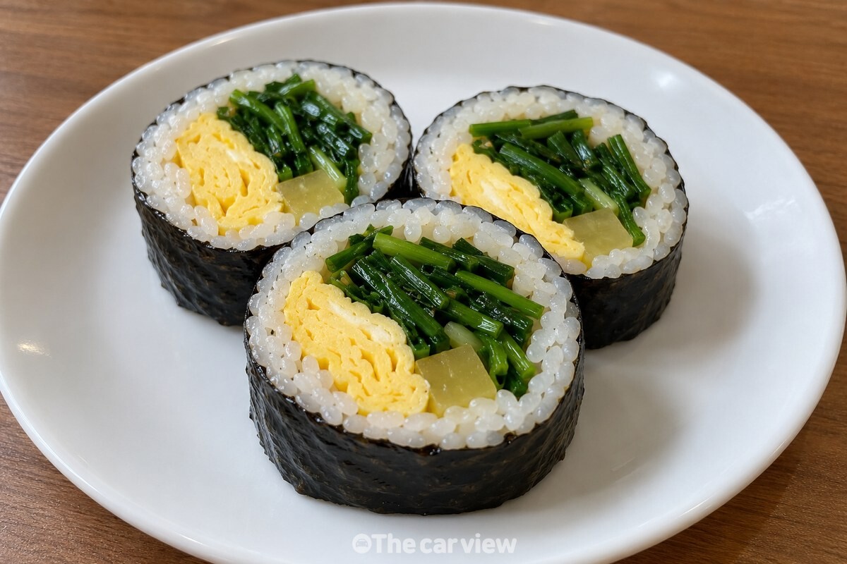 김밥 단면에 선명하게 보이는 생부추 / 기사 이해를 돕기 위한 생성형 이미지