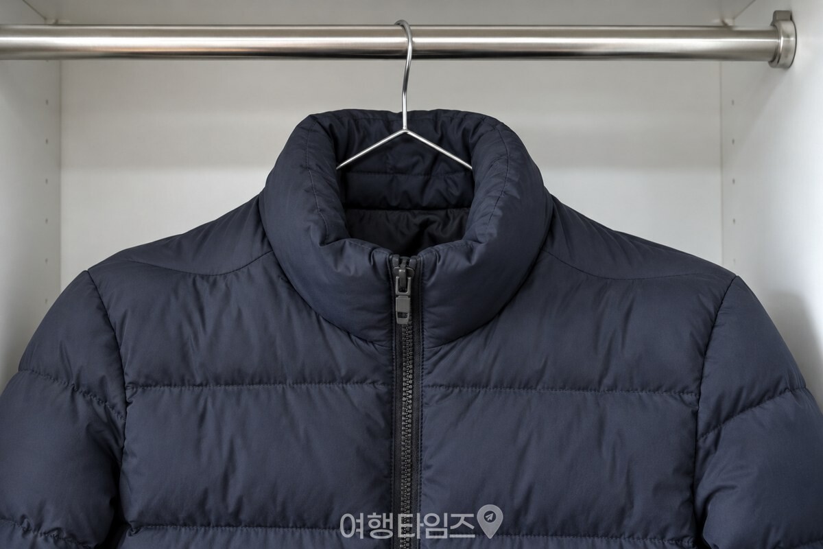 옷걸이에 걸어 둔 패딩의 눌린 어깨선 / 기사 이해를 돕기 위한 생성형 이미지