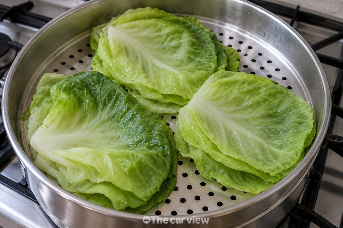 서너 장씩 겹쳐 찜기에 올린 양배추 잎 / 기사 이해를 돕기 위한 생성형 이미지