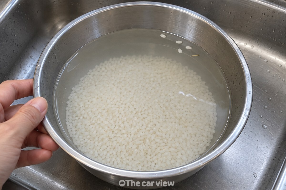 맑은 물 위에 떠오른 몇 알의 쌀과 지푸라기 / 기사 이해를 돕기 위한 생성형 이미지