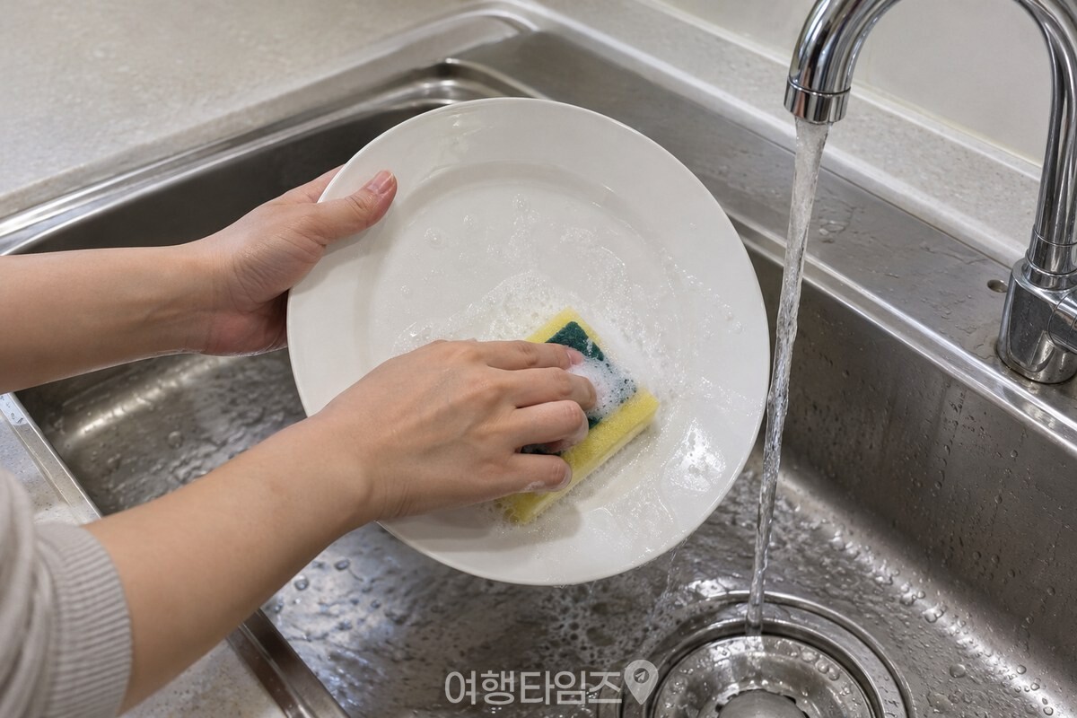 수세미로 접시 안쪽을 씻는 모습 / 기사 이해를 돕기 위한 생성형 이미지
