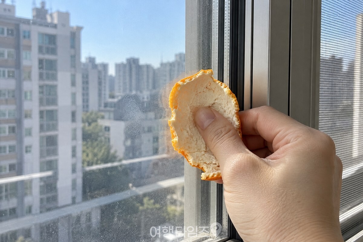유리에 댄 귤껍질의 폭신한 흰 안쪽 면 / 기사 이해를 돕기 위한 생성형 이미지