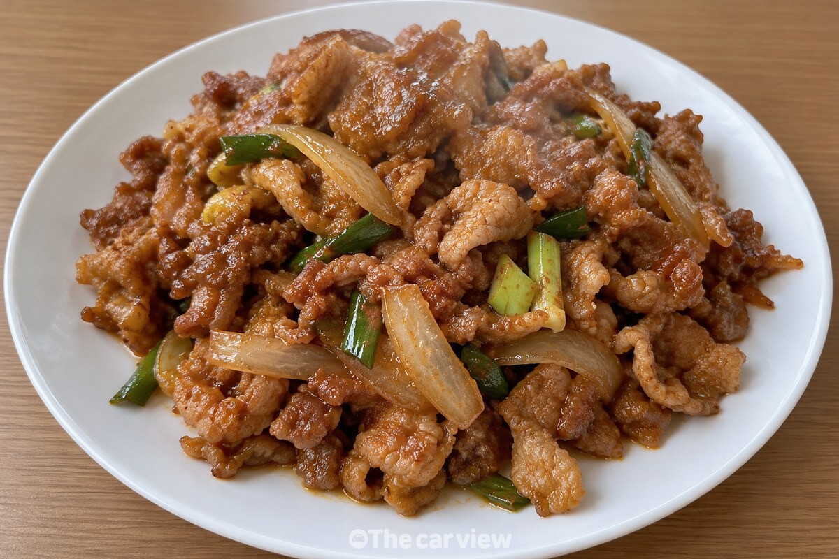 윤기 나게 볶아 접시에 담은 돼지불고기 / 기사 이해를 돕기 위한 생성형 이미지
