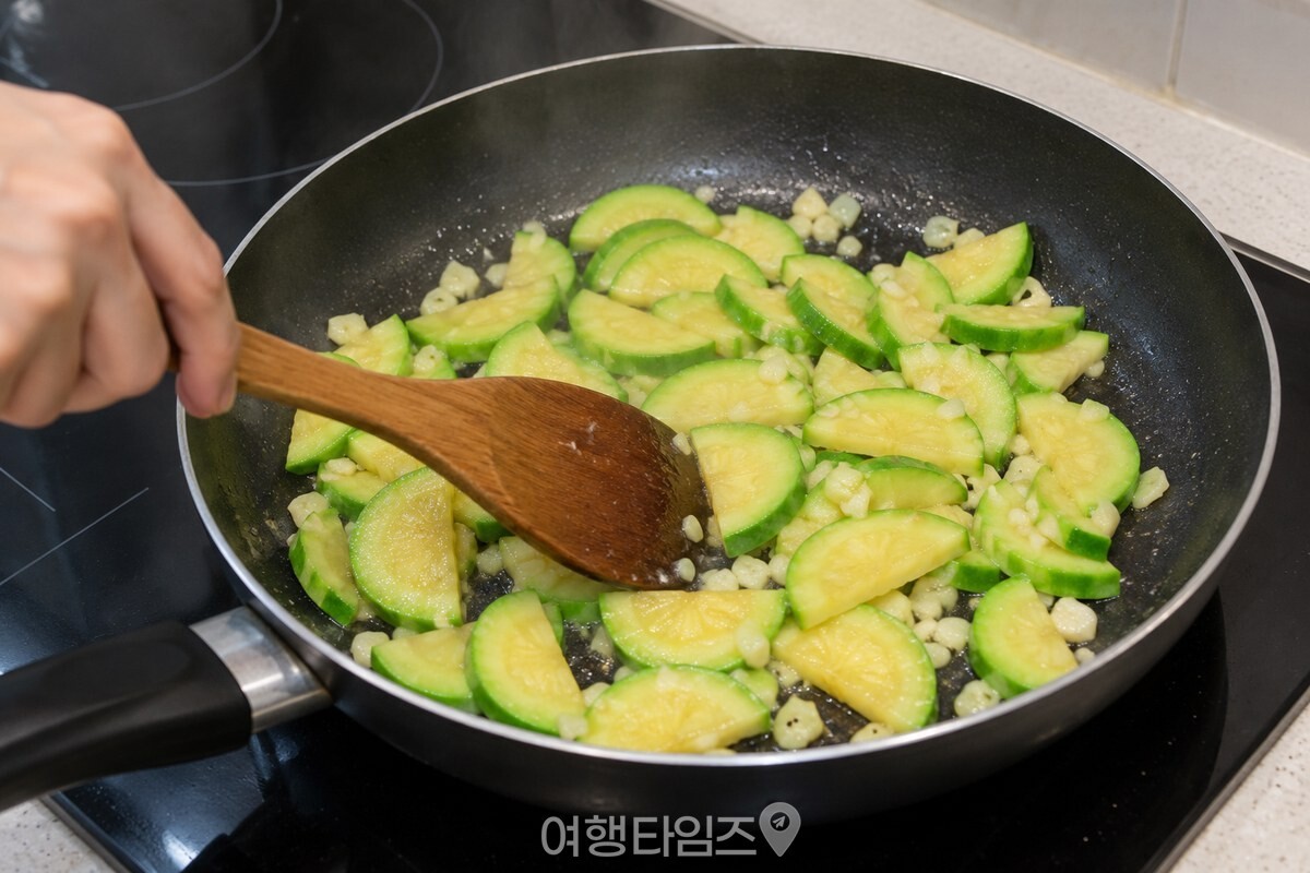 다진 마늘과 함께 중불에서 볶는 애호박 / 기사 이해를 돕기 위한 생성형 이미지