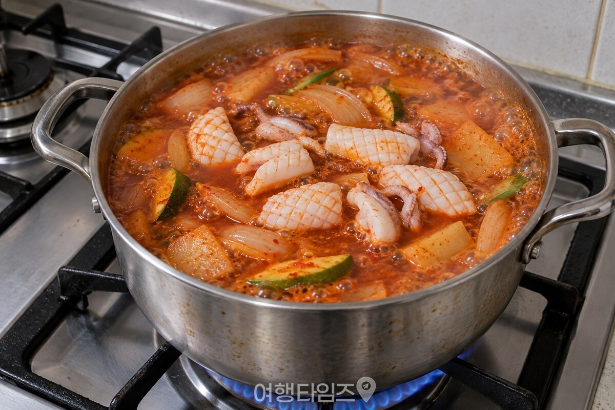 끓는 찌개에 마지막으로 넣은 칼집 낸 오징어 / 기사 이해를 돕기 위한 생성형 이미지