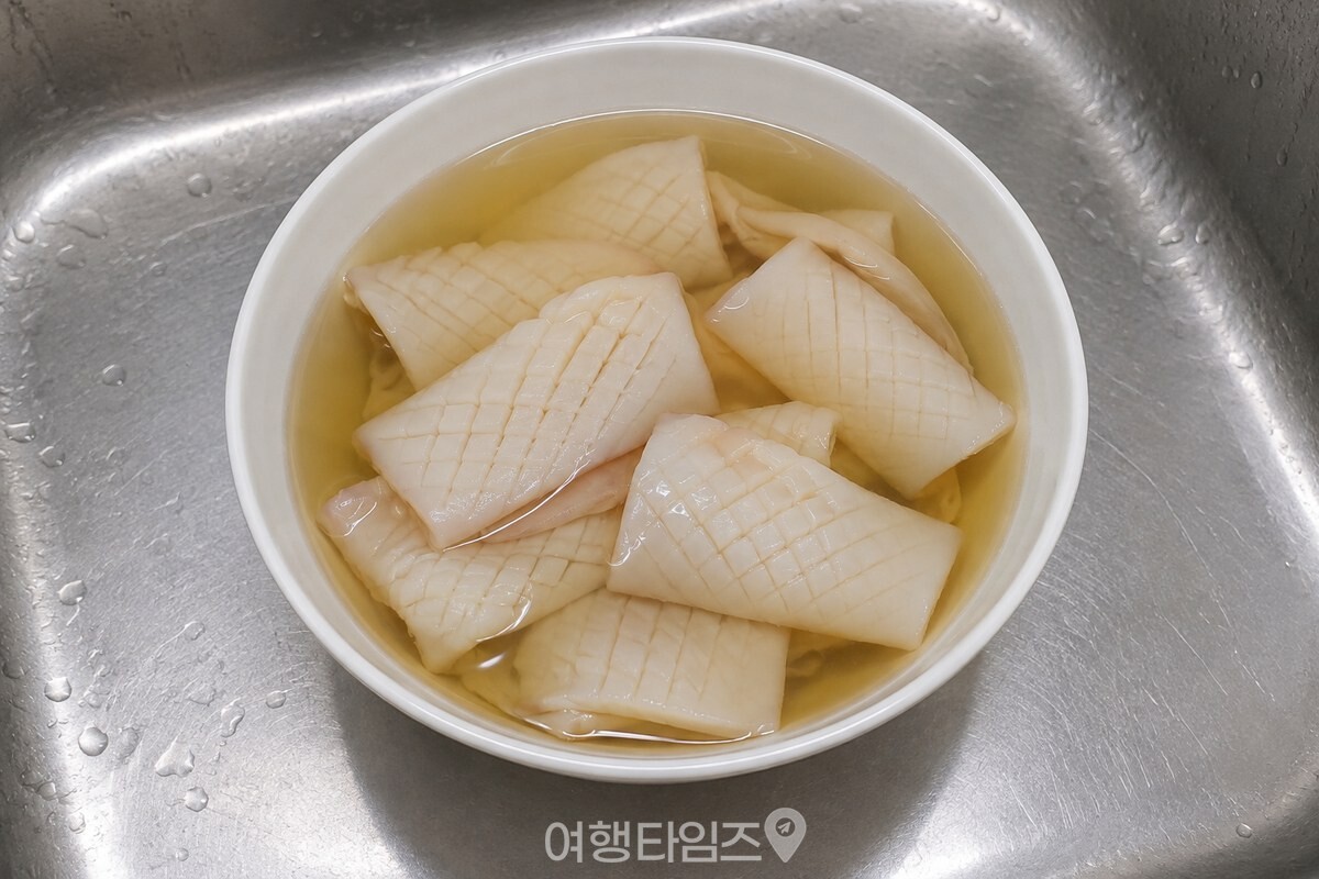 식힌 녹차물에 담가 둔 칼집 낸 오징어 / 기사 이해를 돕기 위한 생성형 이미지