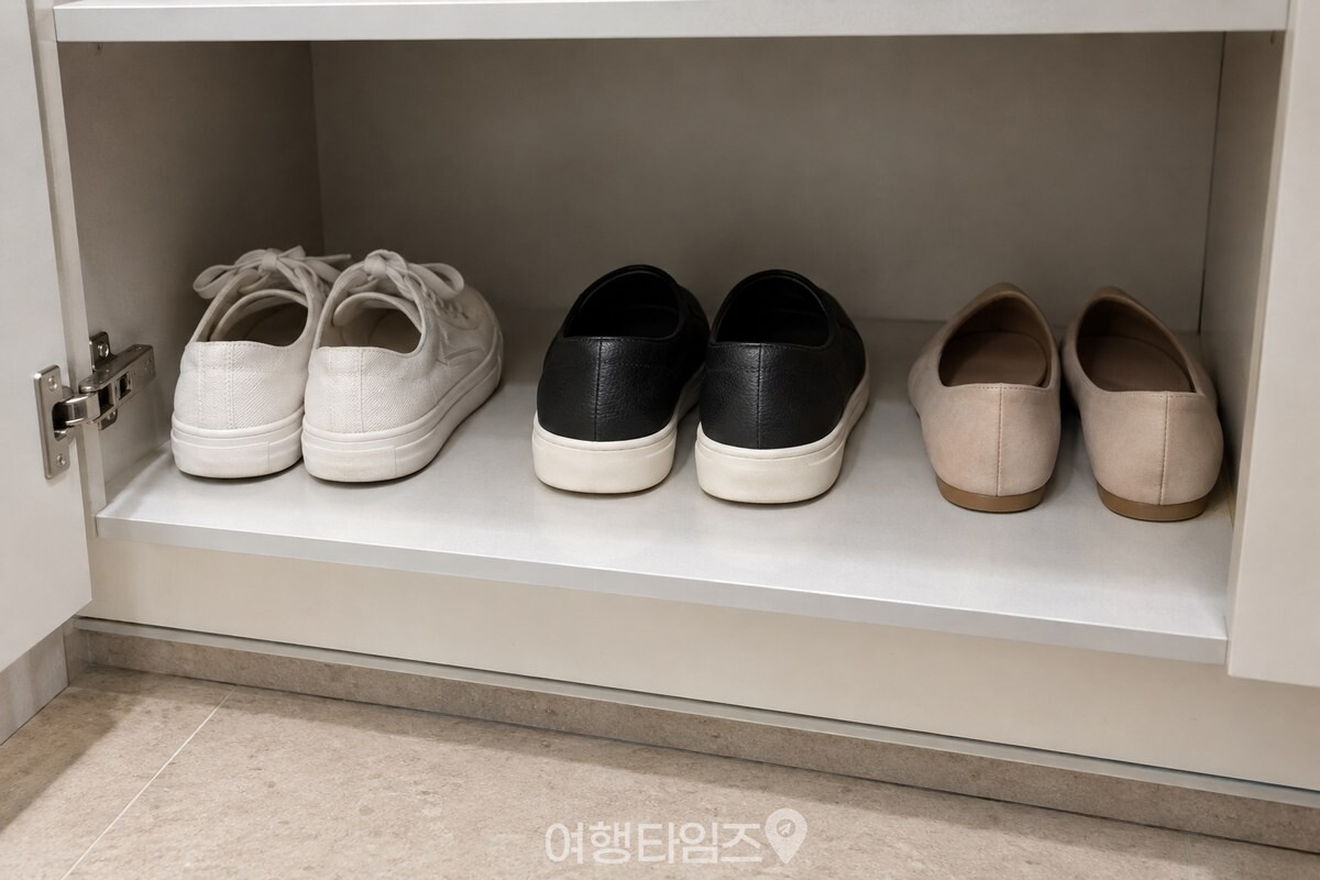 신발 사이 간격을 두고 정리한 신발장 칸 / 기사 이해를 돕기 위한 생성형 이미지