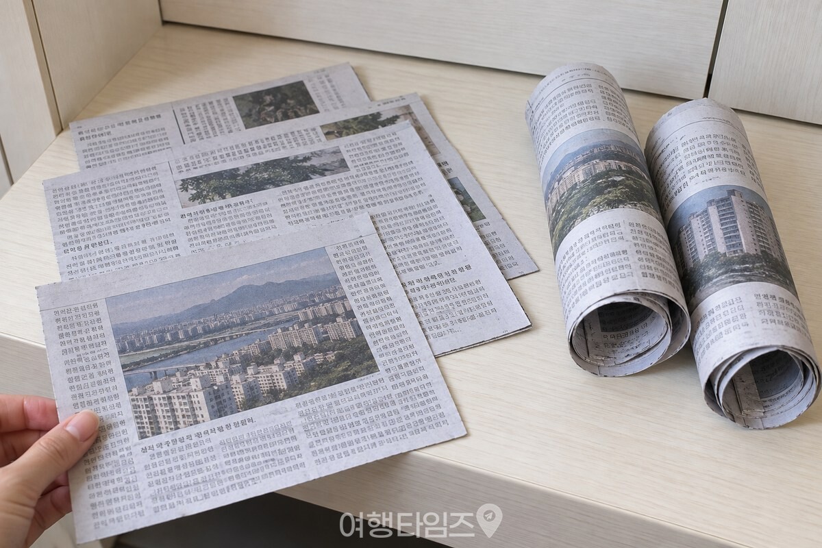 큰 사각형으로 자른 마른 신문지와 느슨하게 만 신문지 / 기사 이해를 돕기 위한 생성형 이미지