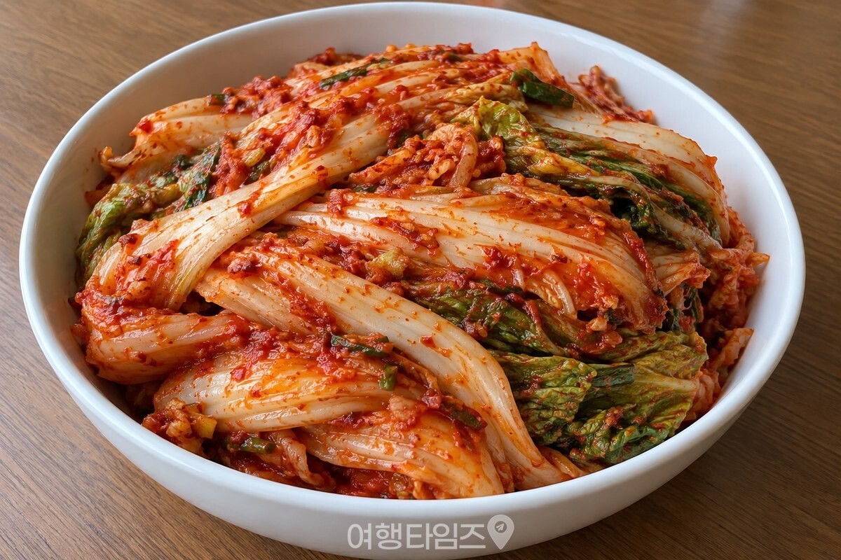 흰 사기그릇에 먹음직스럽게 담은 완성 김장김치 / 기사 이해를 돕기 위한 생성형 이미지