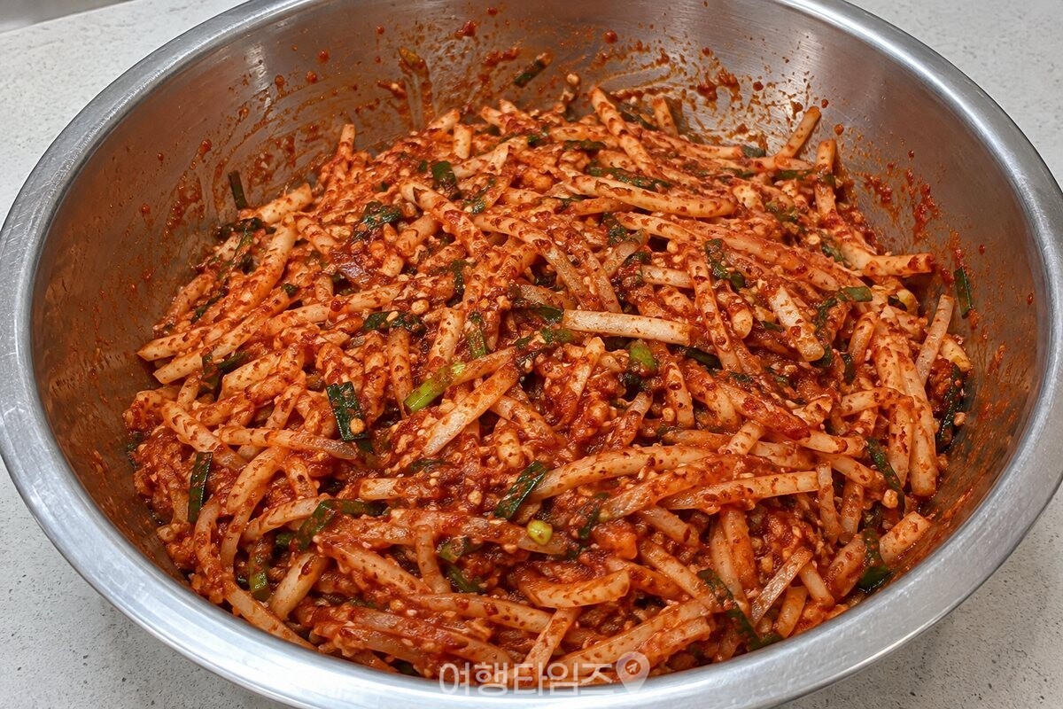 큰 스테인리스 대야에 담긴 촉촉한 김칫소 / 기사 이해를 돕기 위한 생성형 이미지