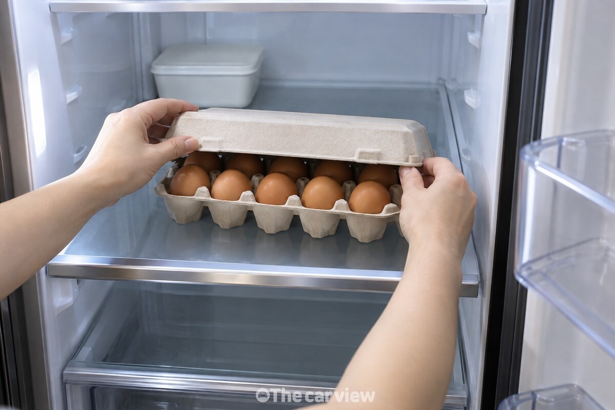 냉장고 안쪽 선반에서 포장 뚜껑을 닫는 손 / 기사 이해를 돕기 위한 생성형 이미지