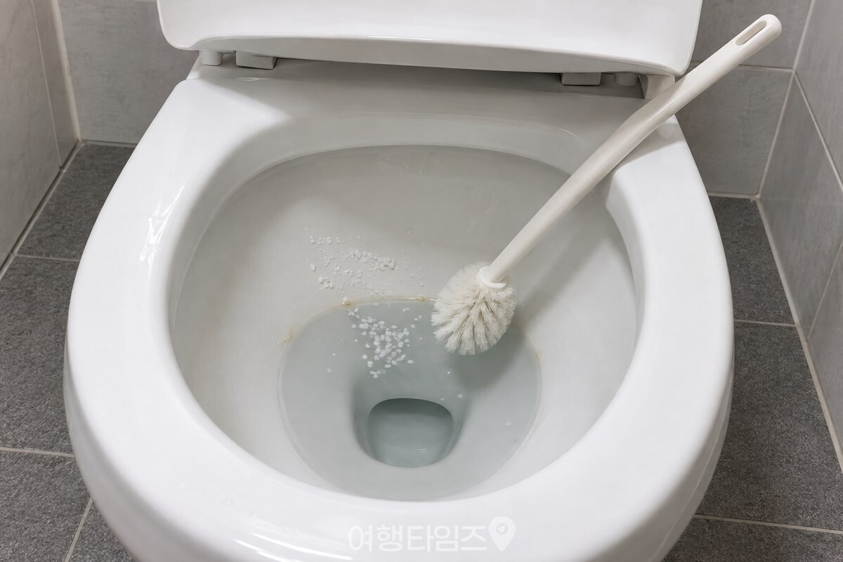 변기 안쪽 물이 닿는 자리에 굵은 소금을 뿌려 둔 모습 / 기사 이해를 돕기 위한 생성형 이미지