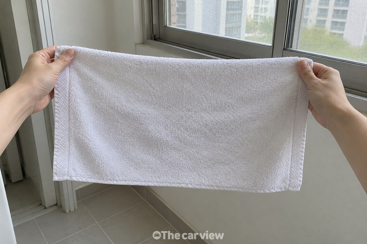 양 끝을 잡고 수건을 터는 모습 / 기사 이해를 돕기 위한 생성형 이미지