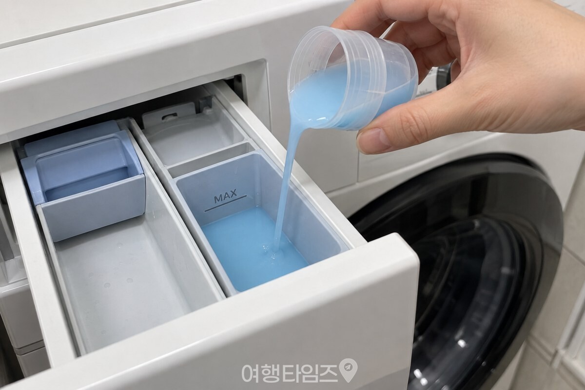 계량컵으로 던 유연제를 MAX선 아래로 붓는 손 / 기사 이해를 돕기 위한 생성형 이미지