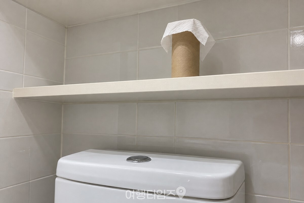 휴지로 입구를 가볍게 덮은 휴지심 탈취제를 높은 선반에 둔 모습 / 기사 이해를 돕기 위한 생성형 이미지