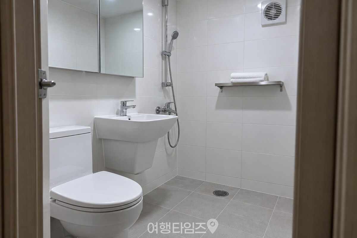 환풍기와 마른 수건이 있는 정돈된 화장실 모습 / 기사 이해를 돕기 위한 생성형 이미지