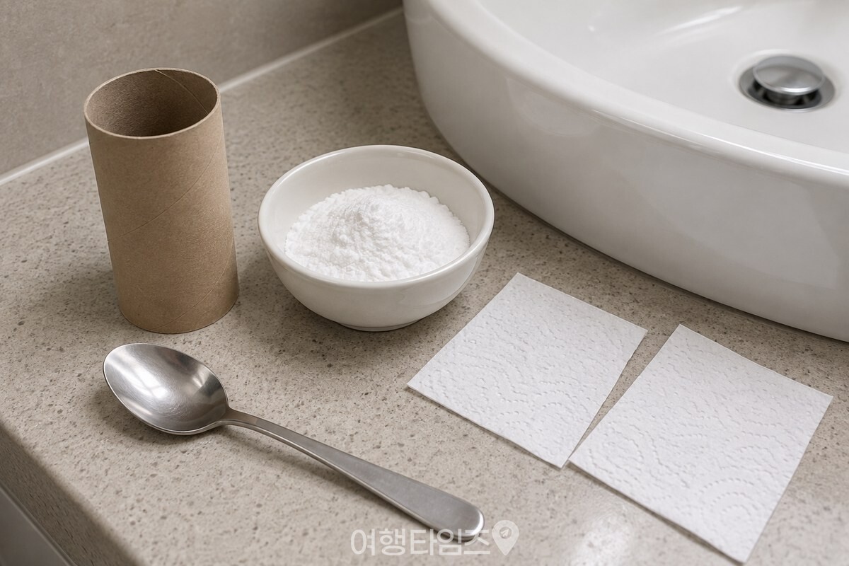 마른 휴지심과 베이킹소다, 두 칸의 휴지를 준비한 모습 / 기사 이해를 돕기 위한 생성형 이미지
