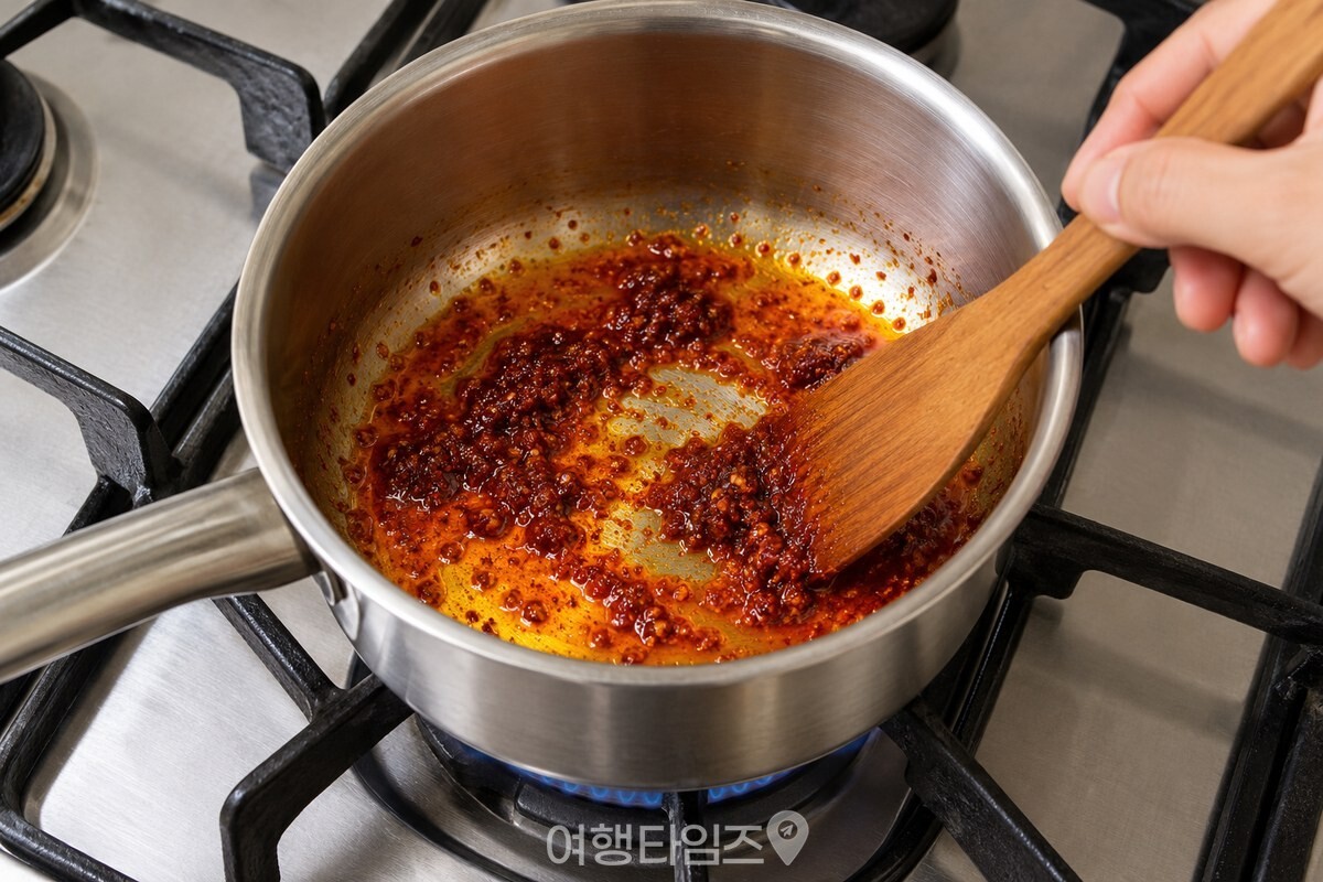 냄비 바닥에 붉은 기름이 퍼진 양념 / 기사 이해를 돕기 위한 생성형 이미지