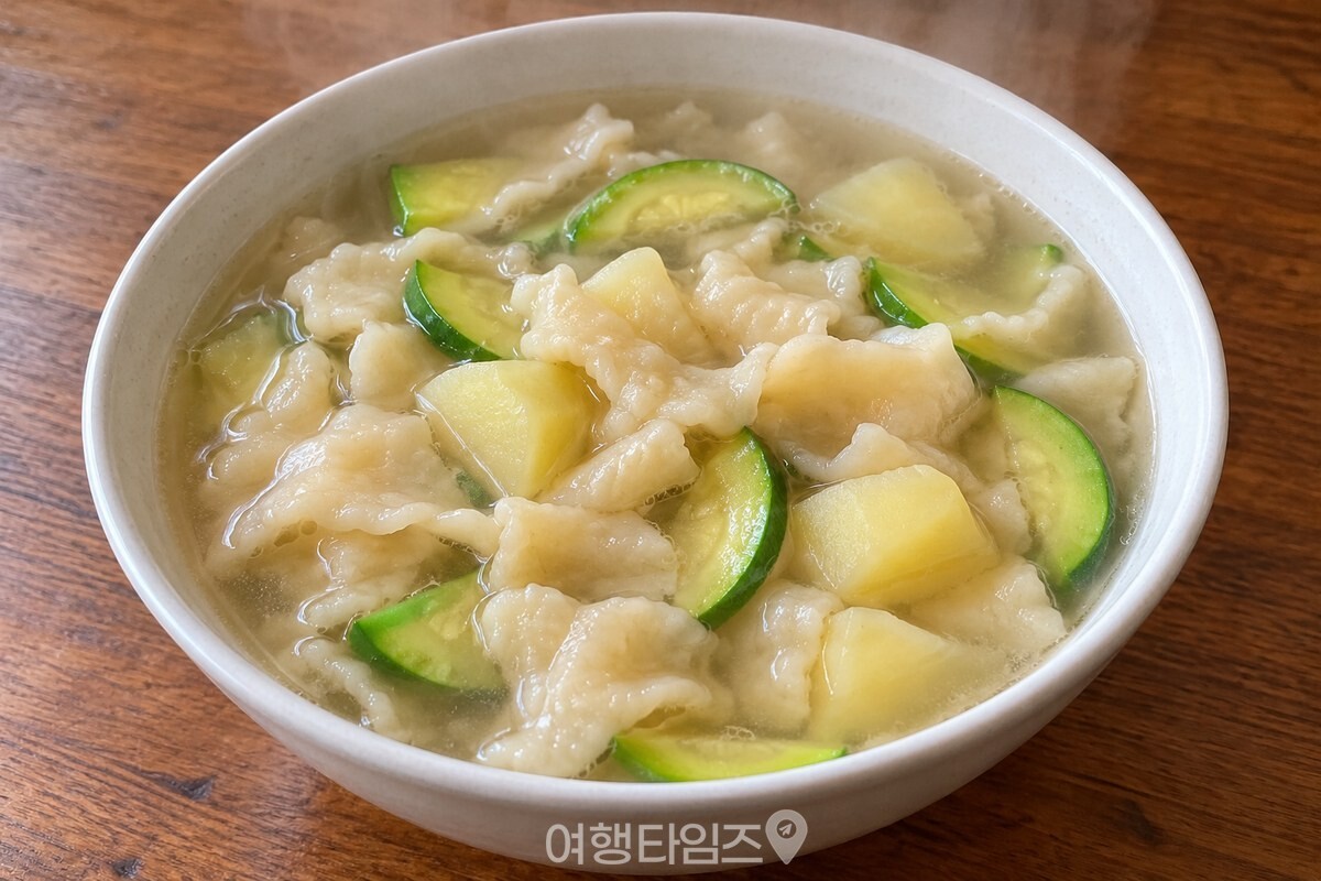 김이 오르는 감자와 애호박 수제비 한 그릇 / 기사 이해를 돕기 위한 생성형 이미지