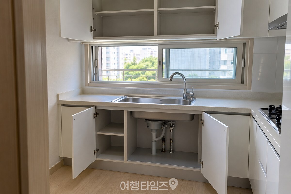 창문을 열고 상부장과 하부장 문을 90도로 연 주방 모습 / 기사 이해를 돕기 위한 생성형 이미지