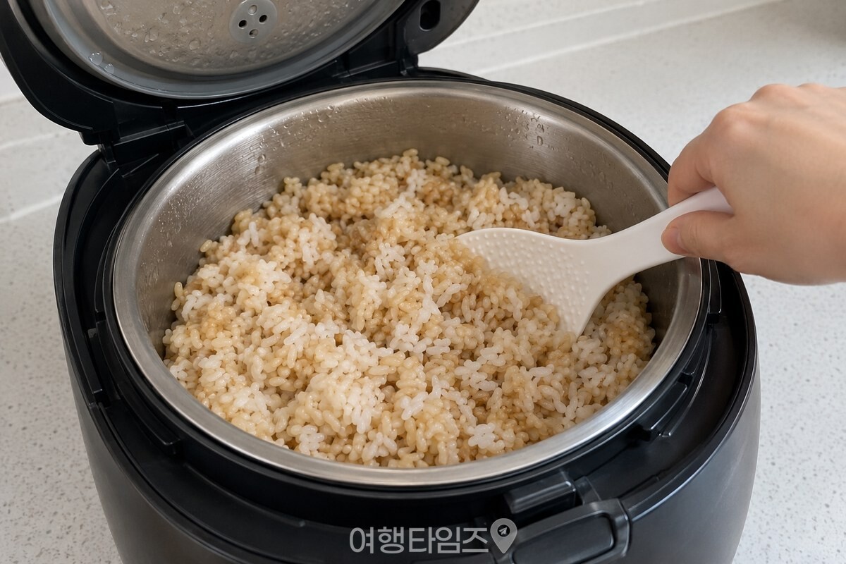 갓 지은 현미밥을 주걱으로 고루 섞는 모습 / 기사 이해를 돕기 위한 생성형 이미지