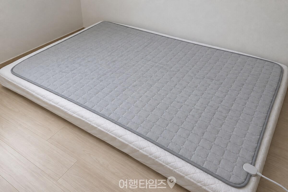 전기장판 위를 비워 둔 침대의 정돈된 잠자리 / 기사 이해를 돕기 위한 생성형 이미지