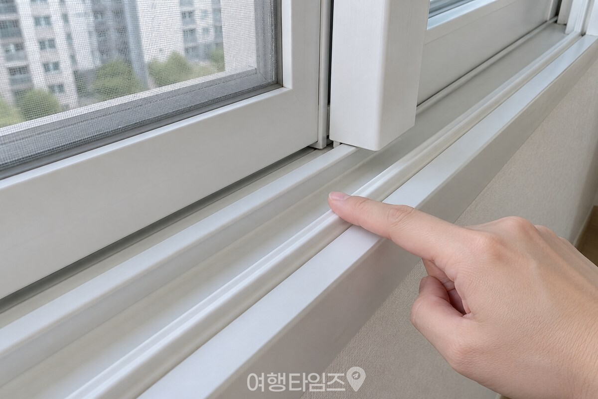 정전기가 생기기 쉬운 플라스틱 창틀 레일을 살펴보는 모습 / 기사 이해를 돕기 위한 생성형 이미지
