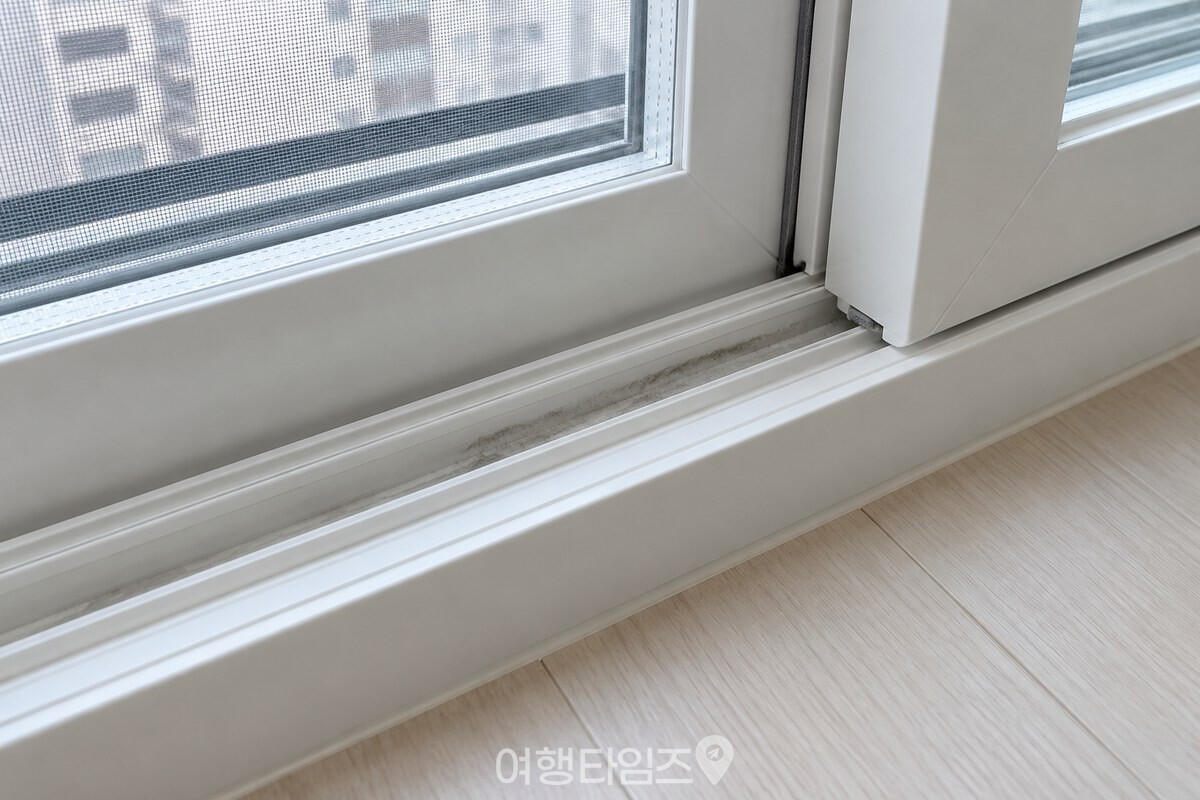 먼지가 옅게 보이는 창틀 레일을 가까이에서 본 모습 / 기사 이해를 돕기 위한 생성형 이미지