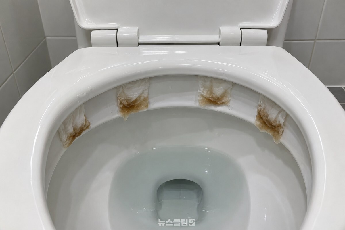 콜라에 적신 휴지를 테두리 안쪽에 붙인 변기 / 기사 이해를 돕기 위한 생성형 이미지