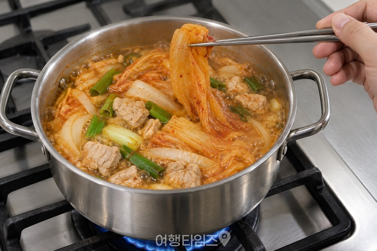 김치와 돼지고기를 끓이는 냄비 / 기사 이해를 돕기 위한 생성형 이미지