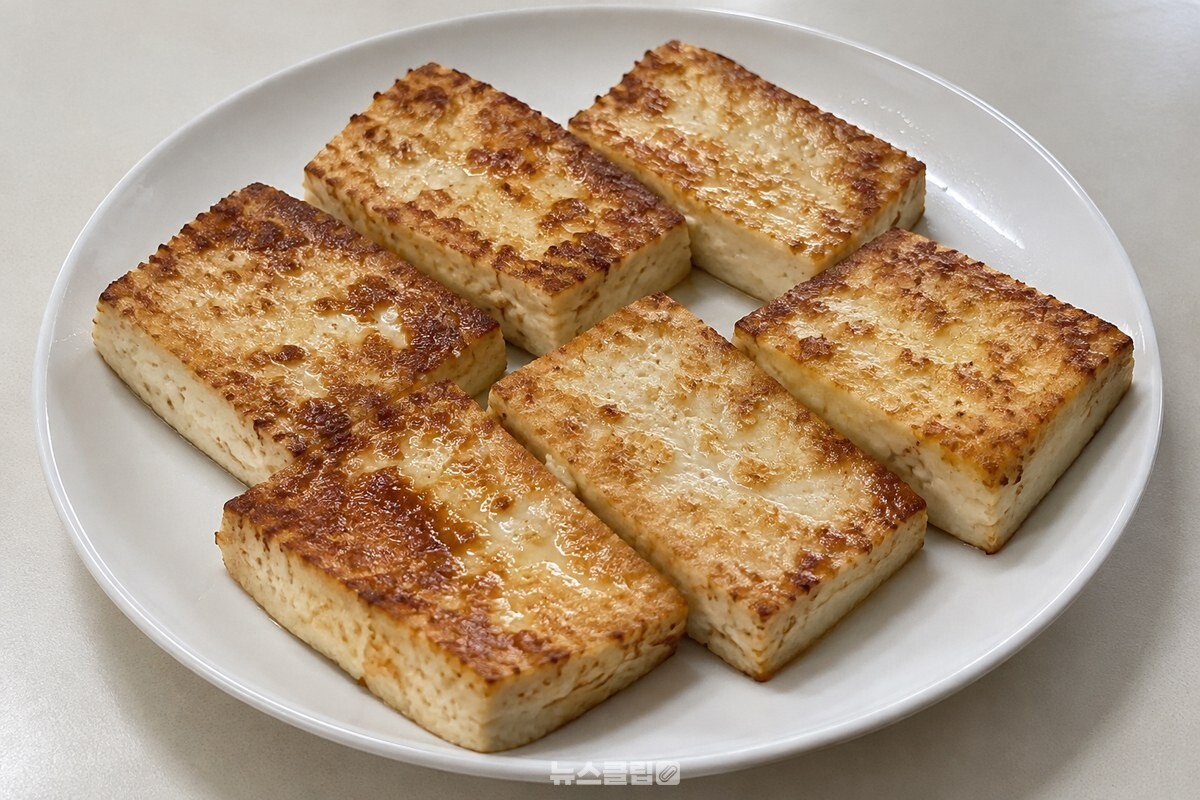 노릇하게 구워 접시에 담은 두부구이 / 기사 이해를 돕기 위한 생성형 이미지