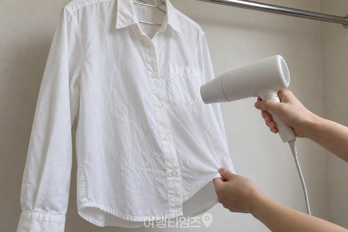 셔츠 옷자락을 당기며 드라이어 바람을 쐬는 모습 / 기사 이해를 돕기 위한 생성형 이미지