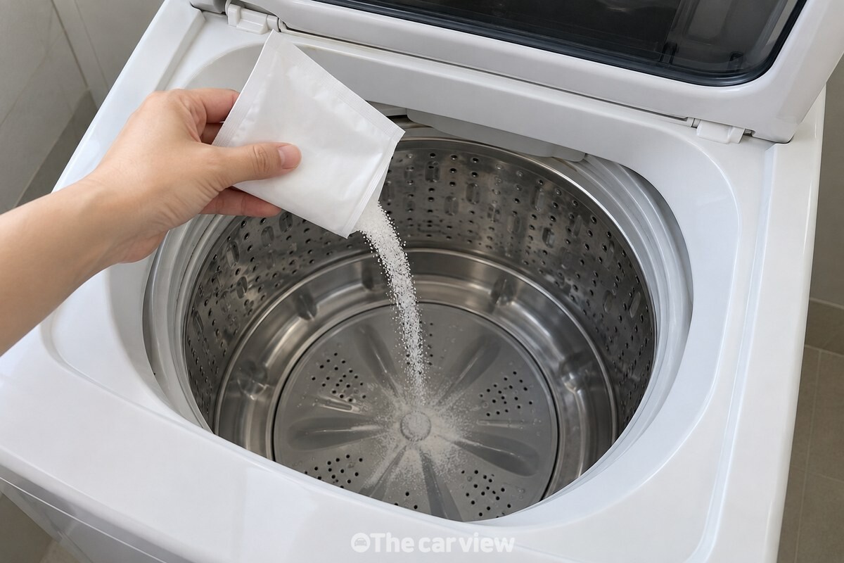 세탁조 클리너를 통돌이 세탁기 안에 넣는 모습 / 기사 이해를 돕기 위한 생성형 이미지