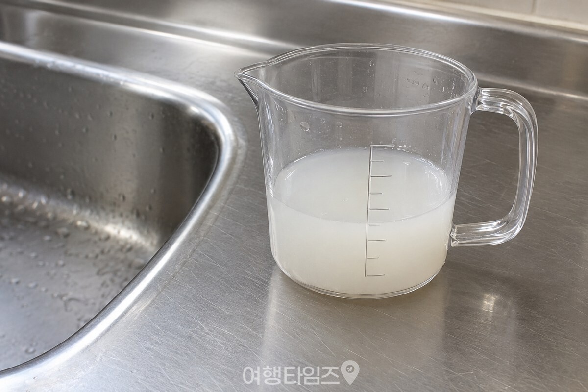 반 컵 분량으로 받아 둔 뽀얀 쌀뜨물 / 기사 이해를 돕기 위한 생성형 이미지