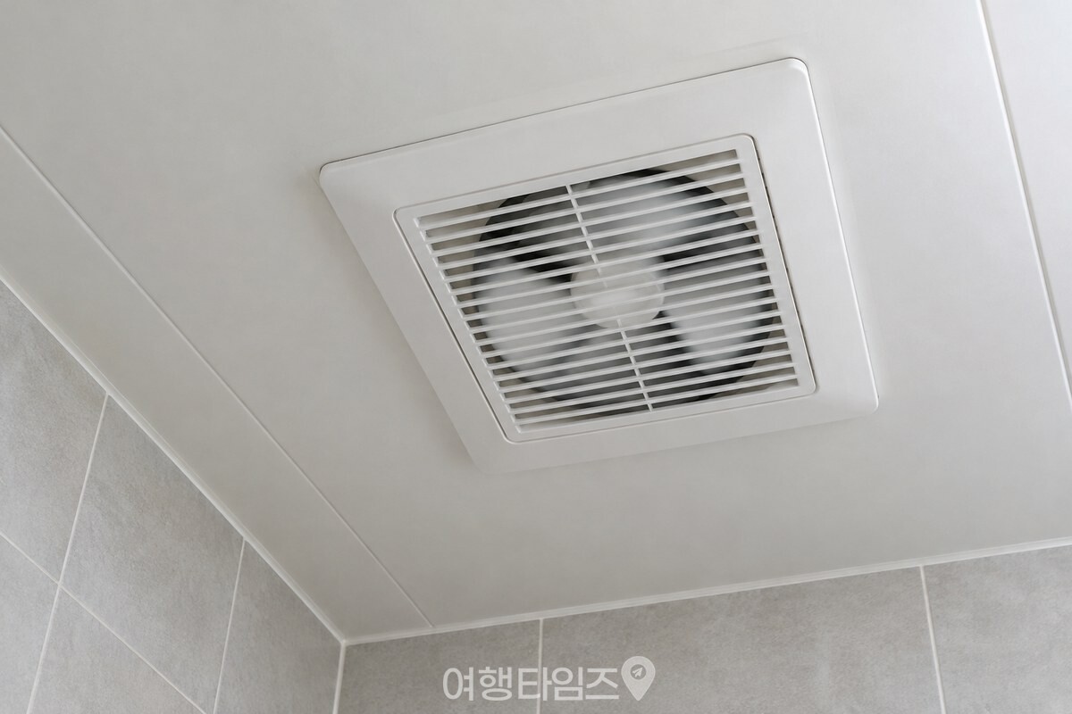 샤워 뒤 환풍기를 켠 깨끗한 욕실 천장 / 기사 이해를 돕기 위한 생성형 이미지