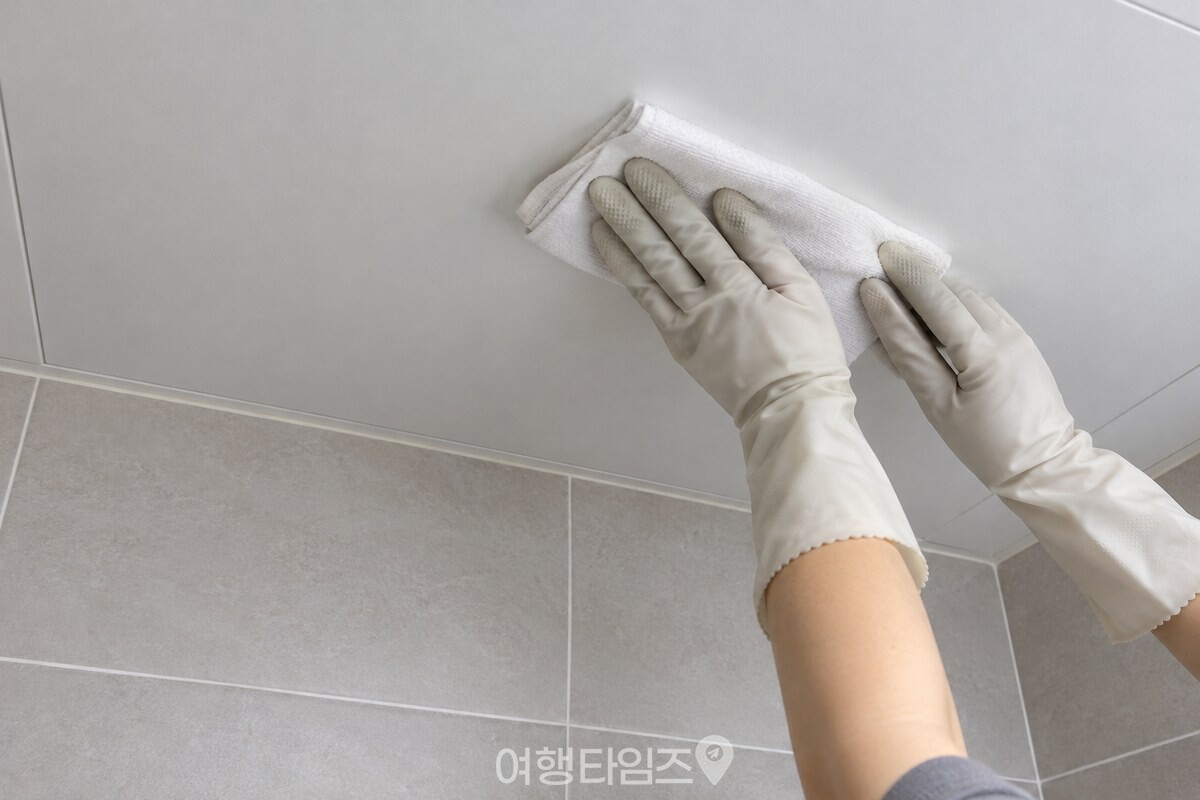 천장 표면을 한 방향으로 눌러 닦는 모습 / 기사 이해를 돕기 위한 생성형 이미지