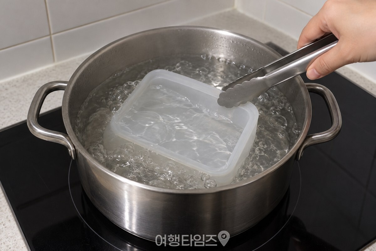 집게로 실리콘 용기를 끓는 물 안에서 뒤집는 모습 / 기사 이해를 돕기 위한 생성형 이미지