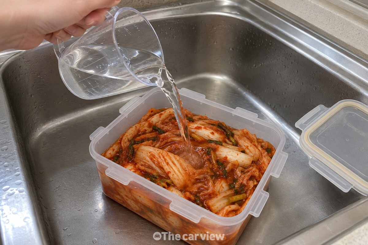설탕이 녹은 물을 김치통에 붓는 모습 / 기사 이해를 돕기 위한 생성형 이미지