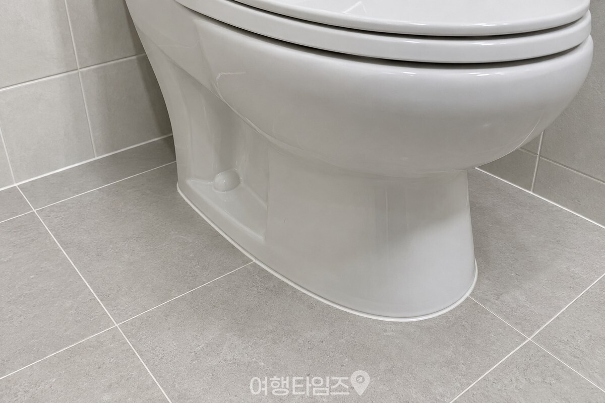 깨끗이 헹군 욕실 바닥과 변기 테두리 주변을 살피는 모습 / 기사 이해를 돕기 위한 생성형 이미지