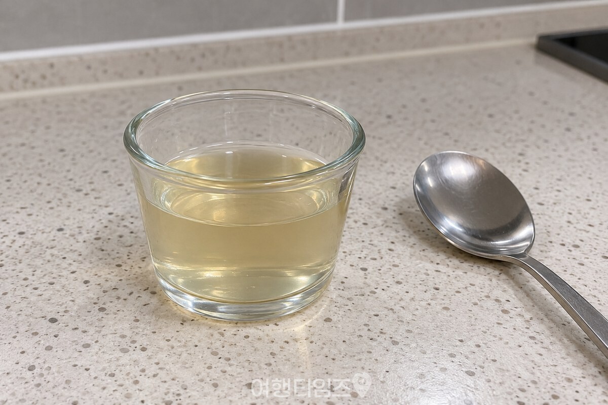 맑게 식힌 사골육수 50g을 작은 계량컵에 덜어 둔 모습 / 기사 이해를 돕기 위한 생성형 이미지