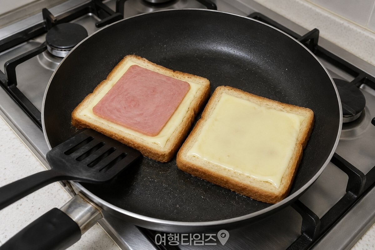 치즈와 햄을 올린 식빵 두 장 / 기사 이해를 돕기 위한 생성형 이미지