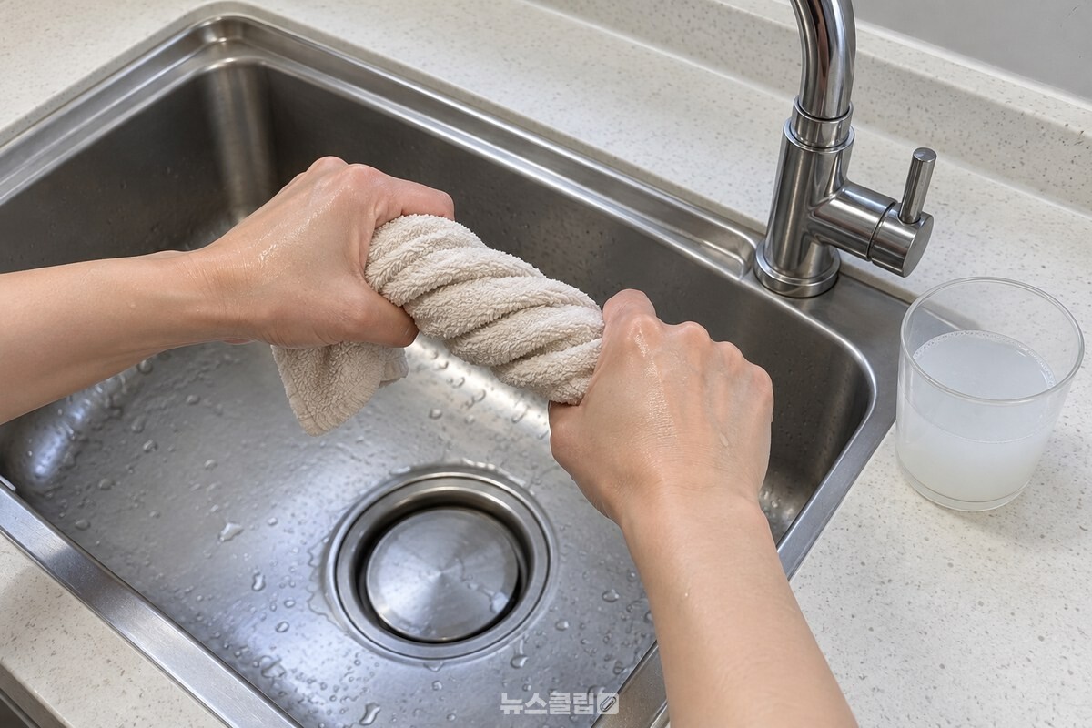 린스 물을 적신 천을 꽉 짜는 손 / 기사 이해를 돕기 위한 생성형 이미지