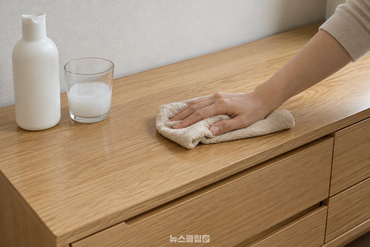 린스 물로 닦은 거실 서랍장 상판 / 기사 이해를 돕기 위한 생성형 이미지