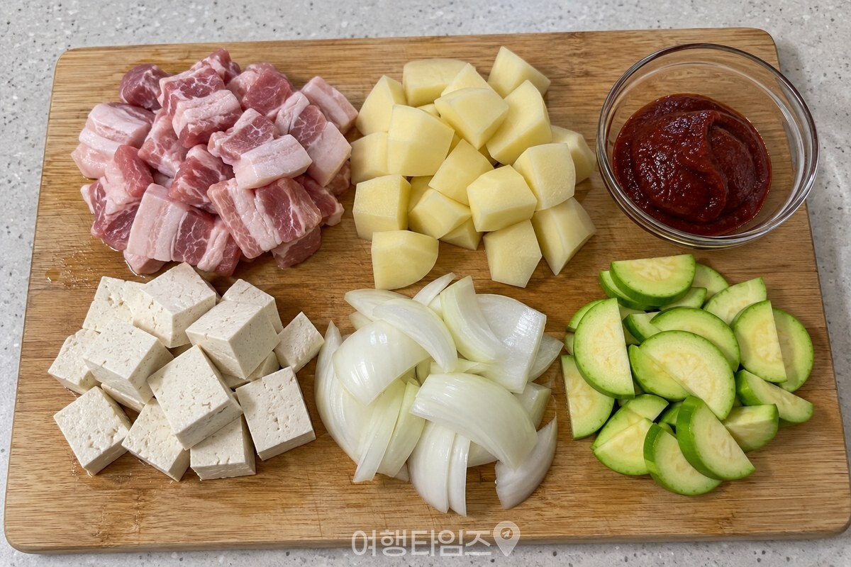 손질한 찌개 재료가 놓인 깨끗한 조리대 / 기사 이해를 돕기 위한 생성형 이미지
