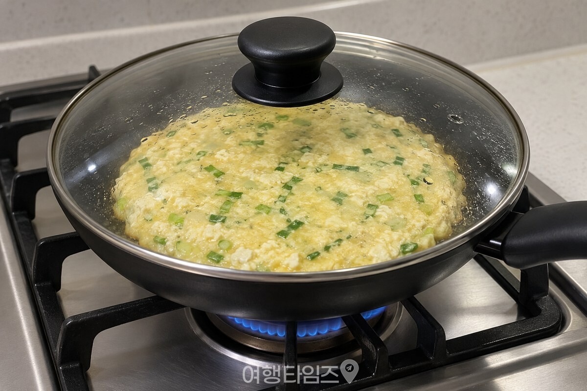 뚜껑을 덮고 약불에서 익히는 둥근 두부계란전 / 기사 이해를 돕기 위한 생성형 이미지