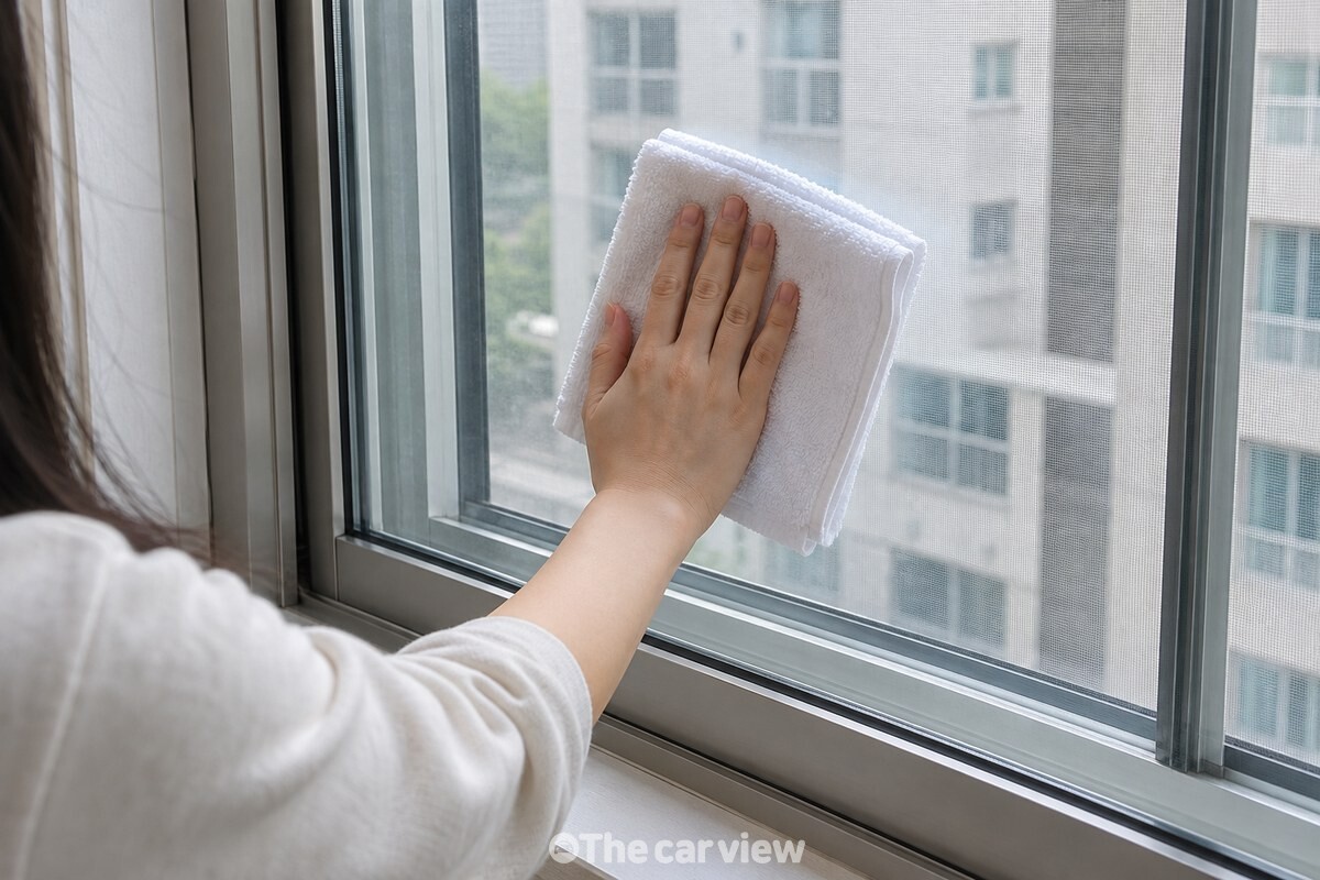 마른 수건으로 창문 유리를 닦는 손 / 기사 이해를 돕기 위한 생성형 이미지