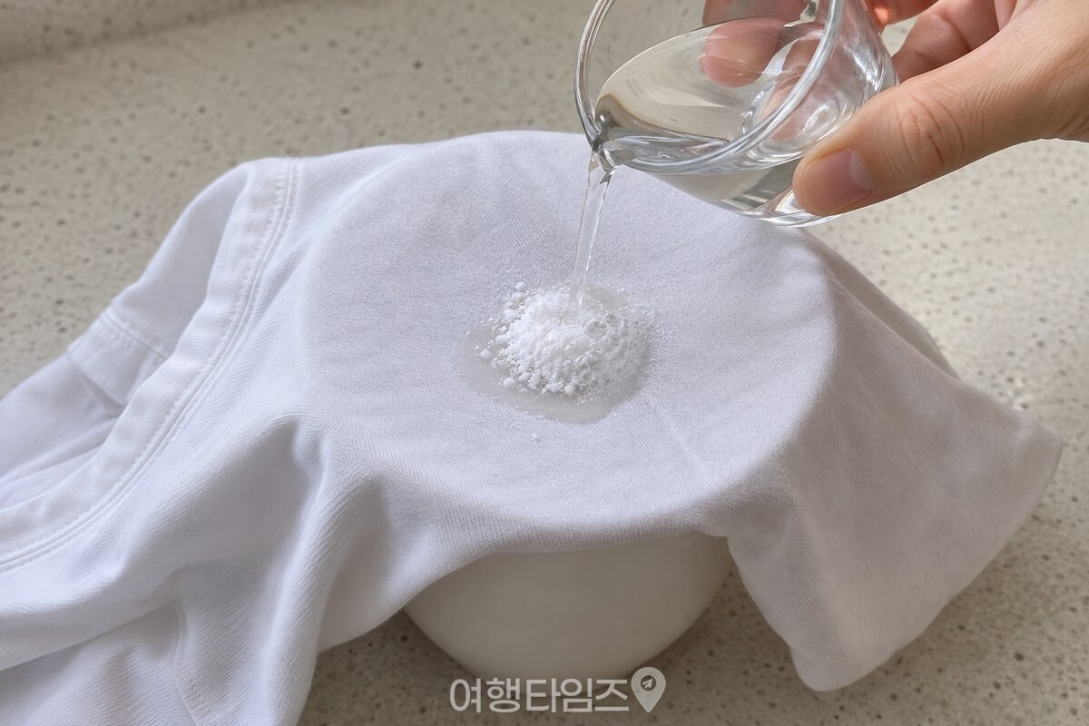 컵 위 천에 올린 과탄산소다에 온수를 조금 붓는 모습 / 기사 이해를 돕기 위한 생성형 이미지