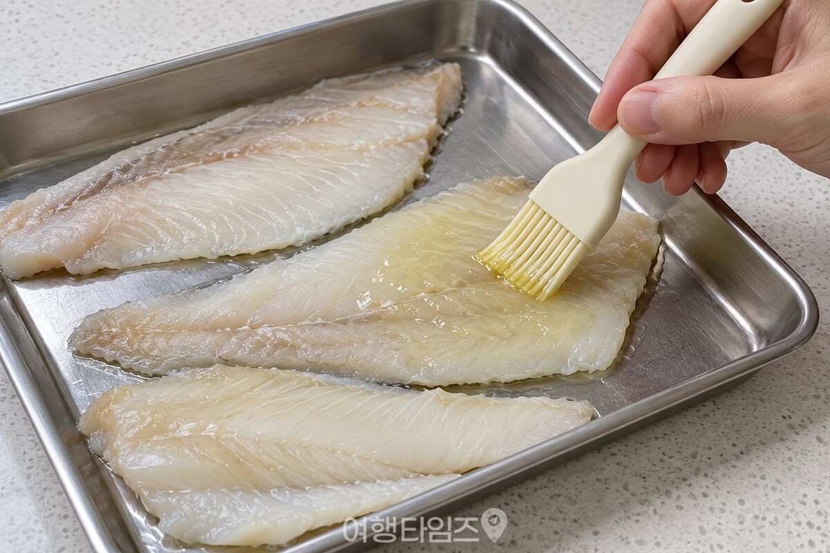 쟁반에 펼친 동태포에 양파즙을 고루 바르는 손 / 기사 이해를 돕기 위한 생성형 이미지