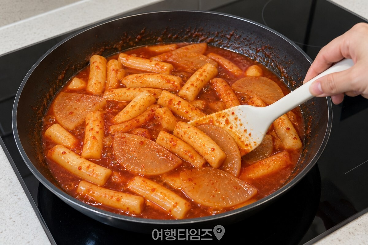 반투명해진 무와 떡을 주걱으로 뒤집는 모습 / 기사 이해를 돕기 위한 생성형 이미지